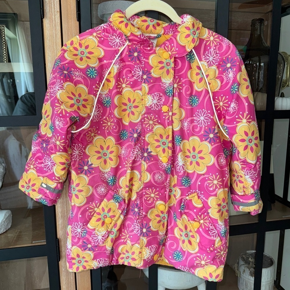 Hanna Andersson quilted snow jacket floral groovy toddler girl puffer skiing